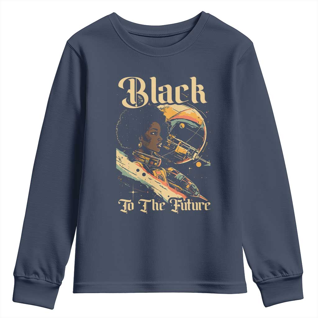 Afrofuturism African American Youth Sweatshirt Black To The Future TS09 Navy Print Your Wear