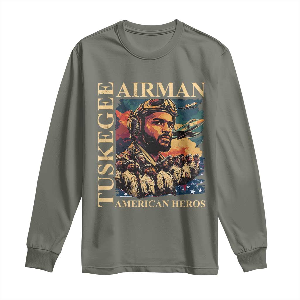 Tuskegee Airman Long Sleeve Shirt American Heroes US Pilots Black History TS09 Military Green Print Your Wear