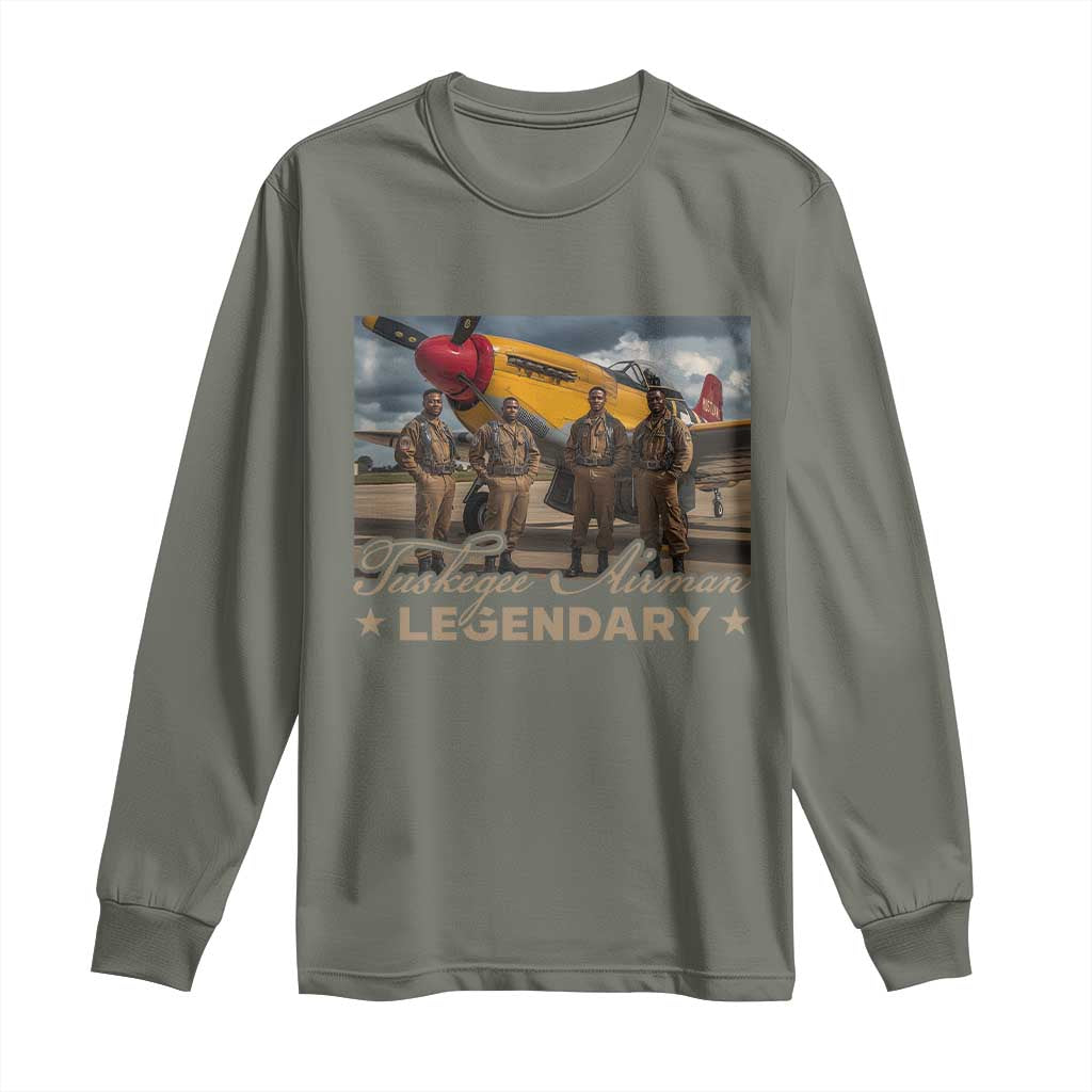 Tuskegee Airman Long Sleeve Shirt Legendary US Pilots Black History TS09 Military Green Print Your Wear