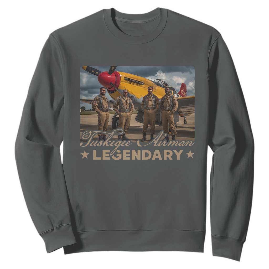 Tuskegee Airman Sweatshirt Legendary US Pilots Black History TS09 Dark Heather Print Your Wear