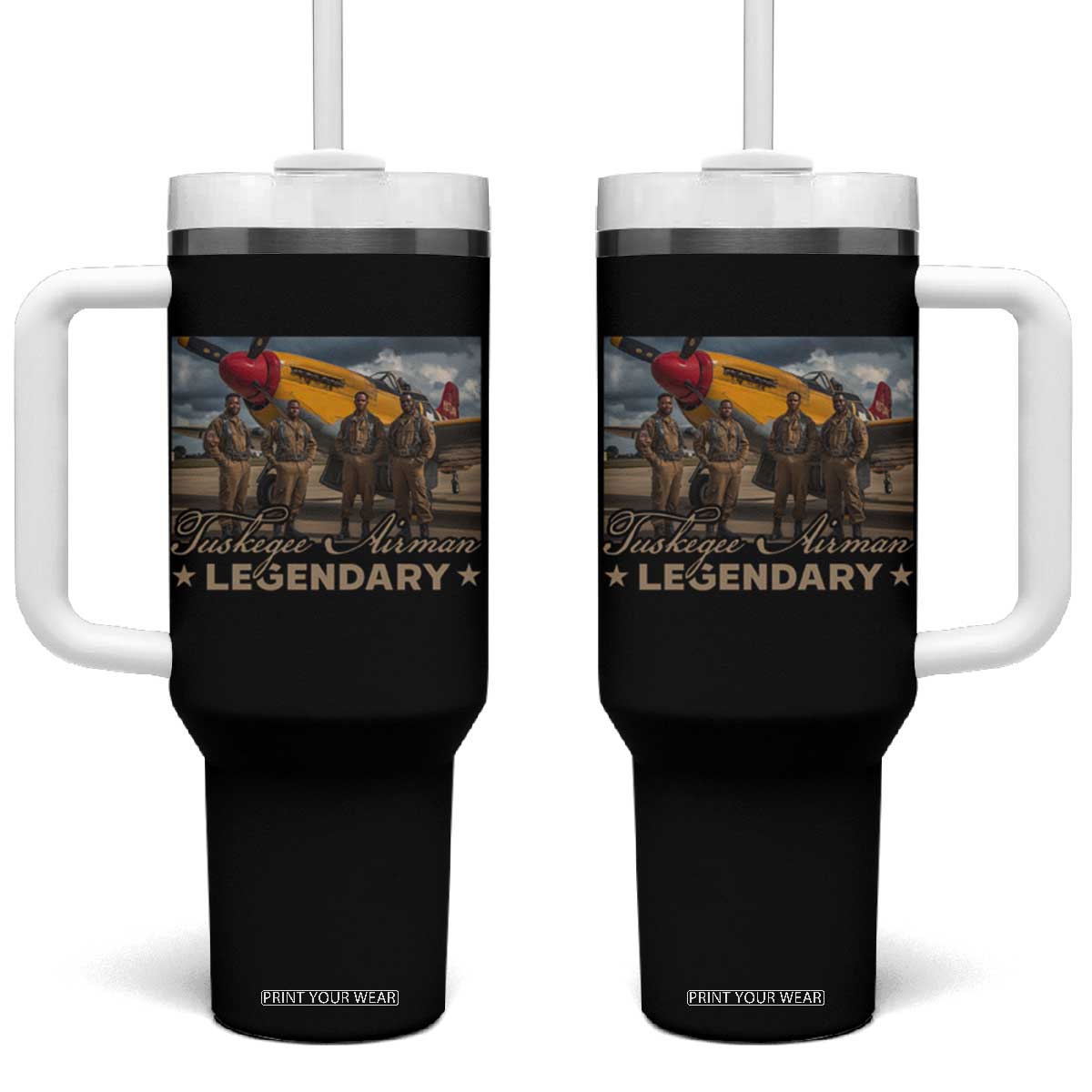 Tuskegee Airman Tumbler With Handle Legendary US Pilots Black History TS09 One Size: 40 oz Black Print Your Wear