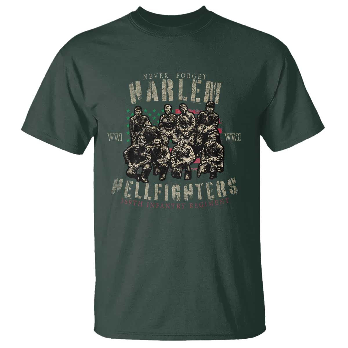 Harlem Hellfighters T Shirt American Military Soldiers Black History TS09 Dark Forest Green Print Your Wear