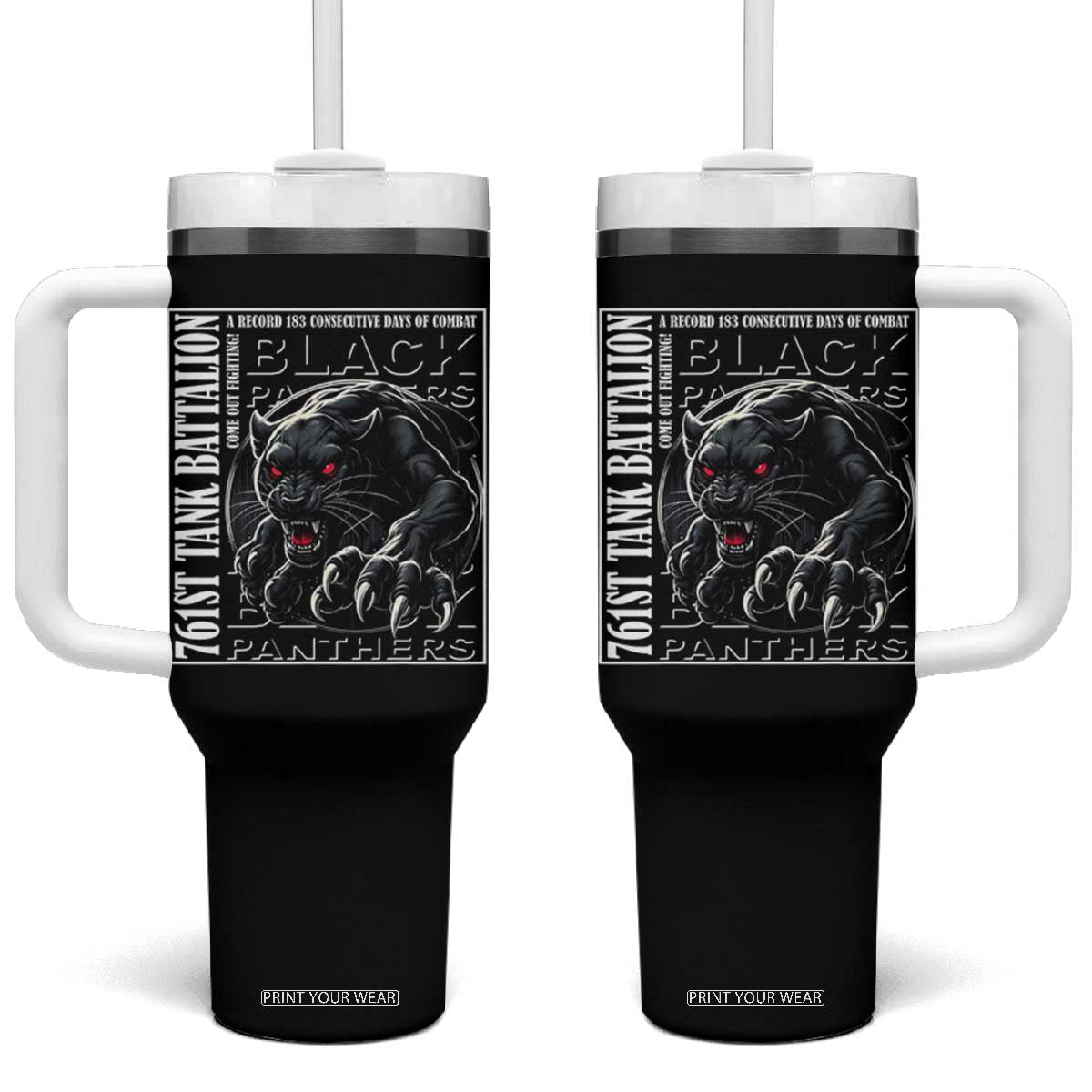 Black Panther Party Tumbler With Handle 761st Tank Battalion Black History TS09 One Size: 40 oz Black Print Your Wear