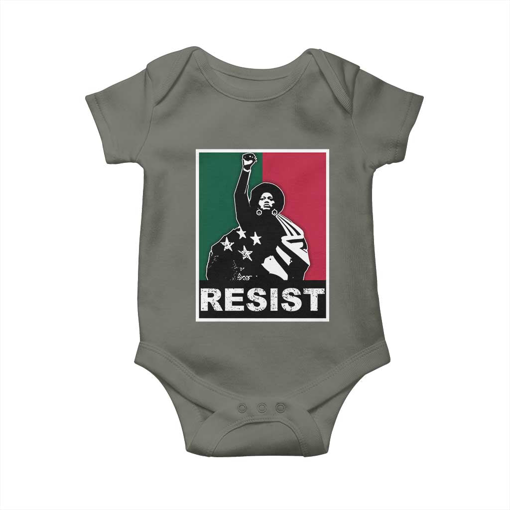 Resist Angela Davis Baby Onesie Black Panther Party History Civil Rights TS09 Military Green Print Your Wear