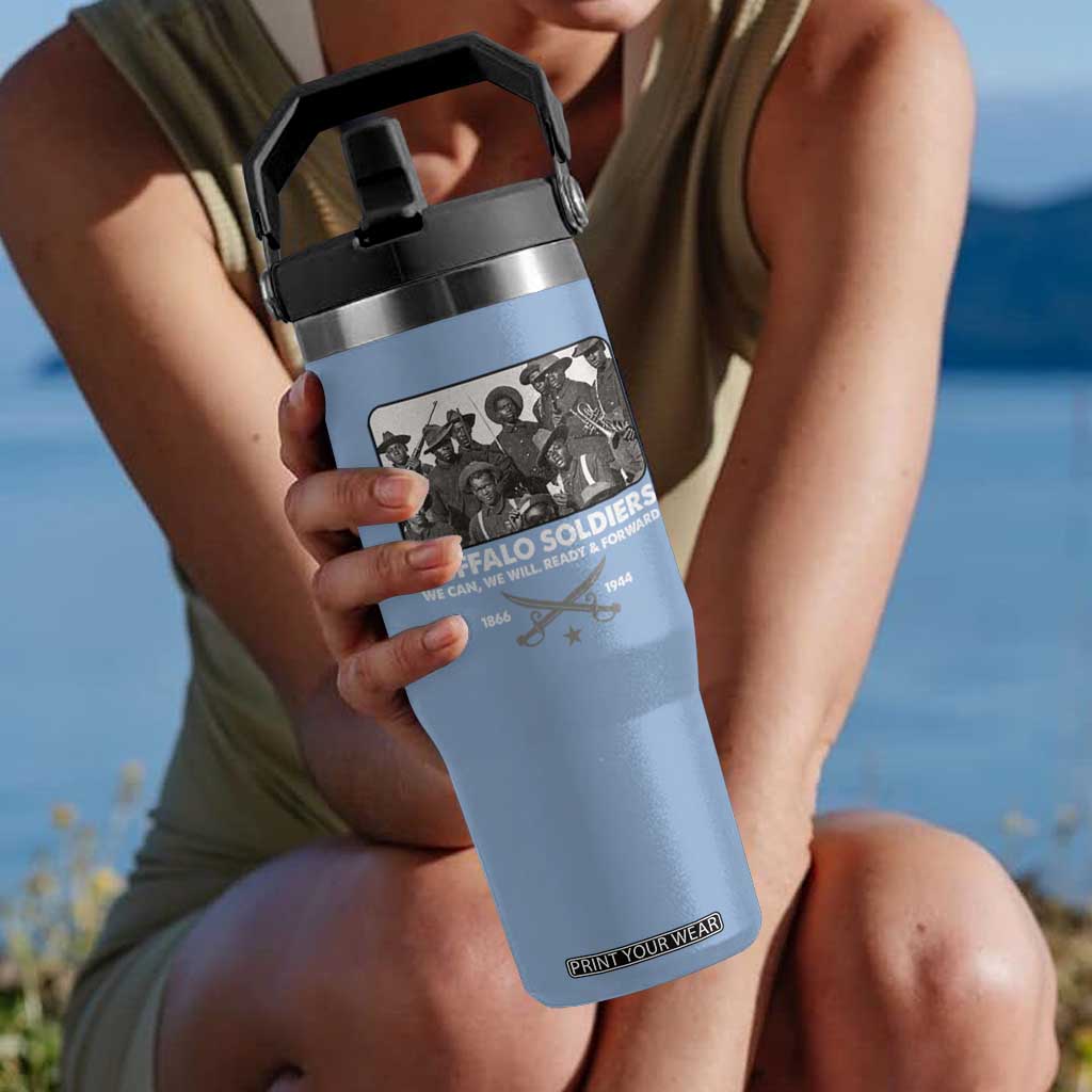 Buffalo Soldiers Flip Straw Tumbler We Can We Will Ready Forward Black History TS09 One Size: 30 oz Light Blue Print Your Wear