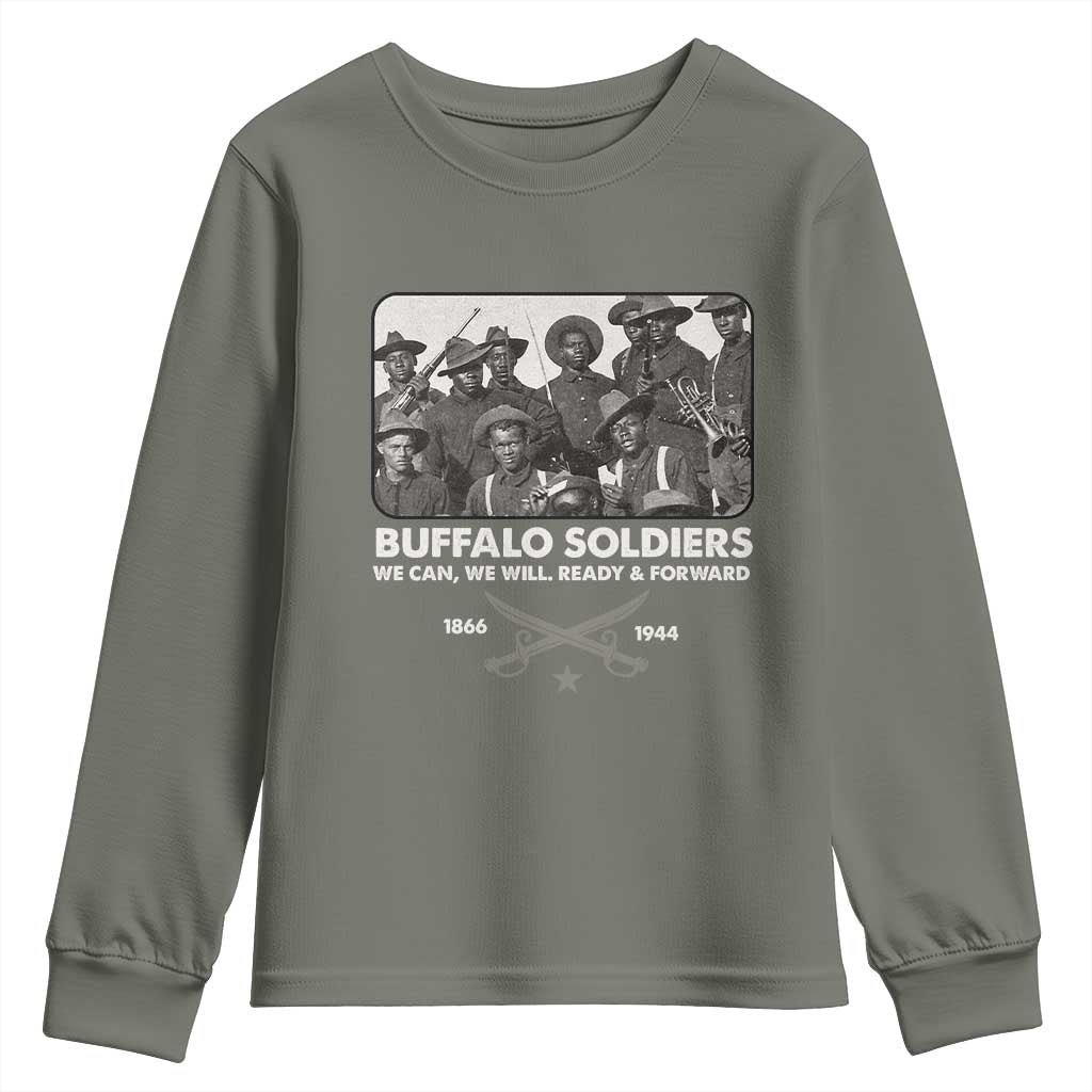 Buffalo Soldiers Youth Sweatshirt We Can We Will Ready Forward Black History TS09 Military Green Print Your Wear