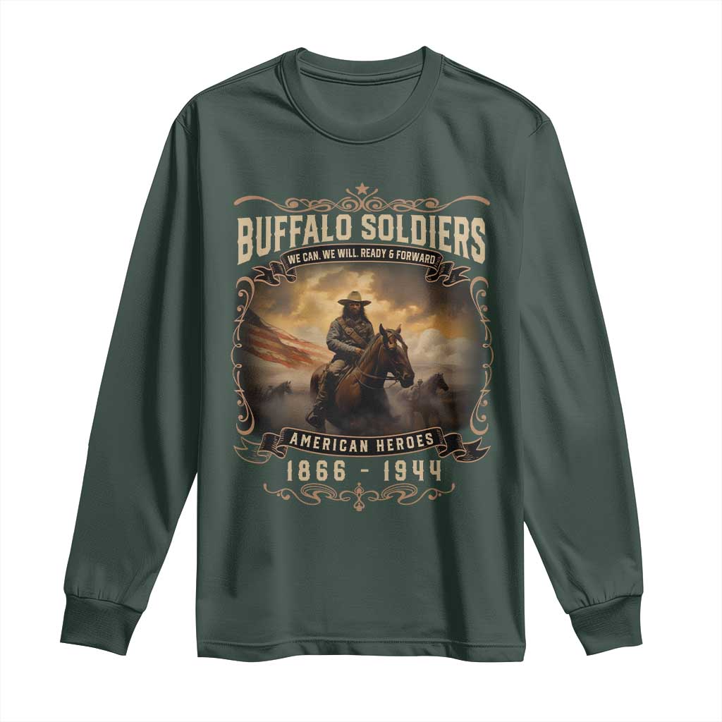 Buffalo Soldiers Long Sleeve Shirt American Heros Cavalry Black History TS09 Dark Forest Green Print Your Wear