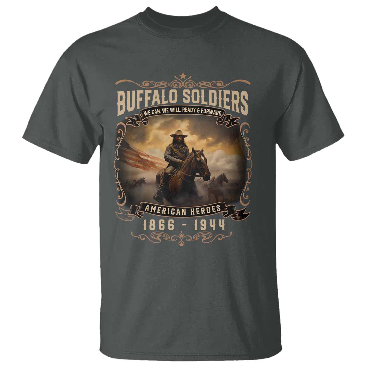 Buffalo Soldiers T Shirt American Heroes Cavalry Black History TS09 Dark Heather Print Your Wear