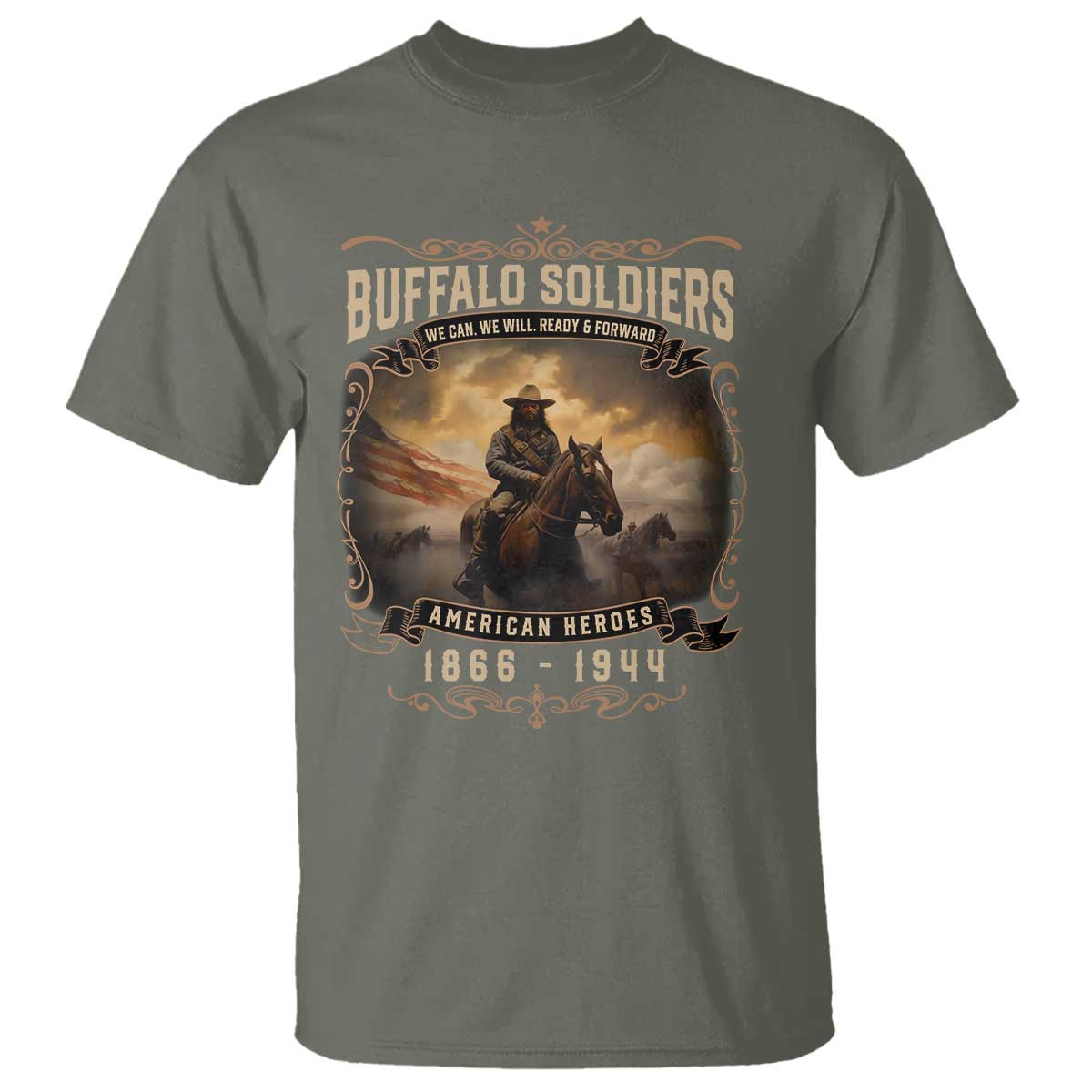 Buffalo Soldiers T Shirt American Heroes Cavalry Black History TS09 Military Green Print Your Wear