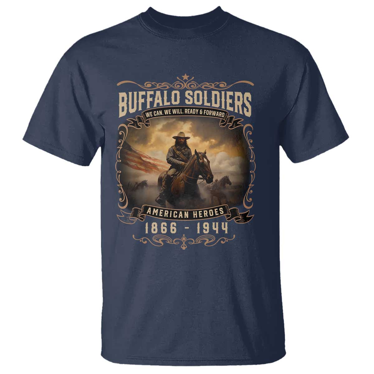 Buffalo Soldiers T Shirt American Heroes Cavalry Black History TS09 Navy Print Your Wear
