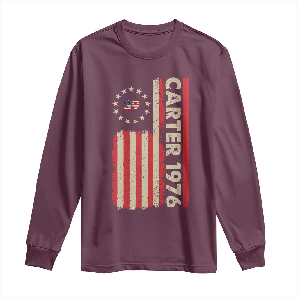 Jimmy Carter Long Sleeve Shirt 39th US President 1976 Retro American Flag TS09 Maroon Print Your Wear
