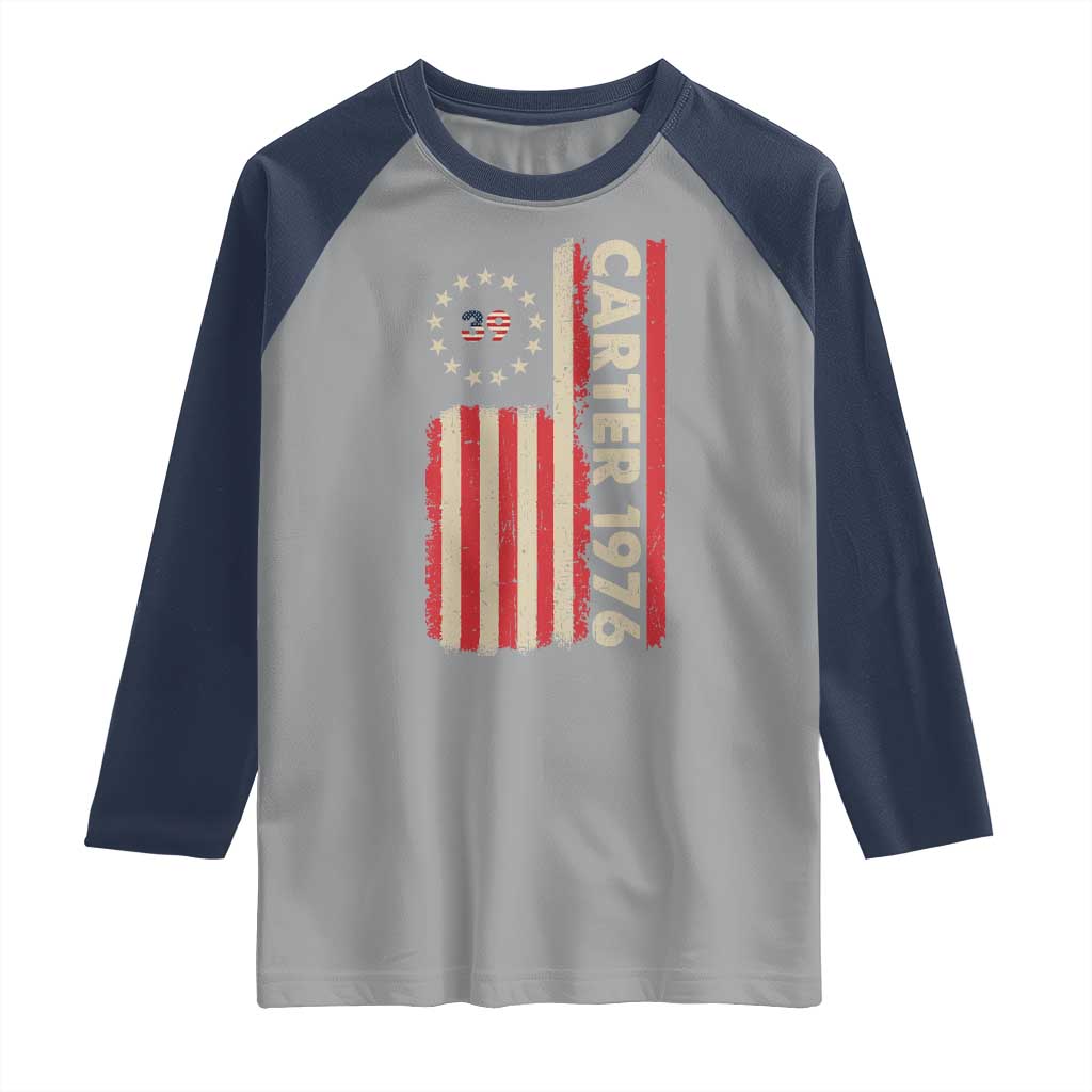 Jimmy Carter Raglan Shirt 39th US President 1976 Retro American Flag TS09 Sport Gray Navy Print Your Wear