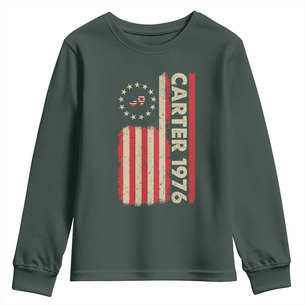 Jimmy Carter Youth Sweatshirt 39th US President 1976 Retro American Flag TS09 Dark Forest Green Print Your Wear