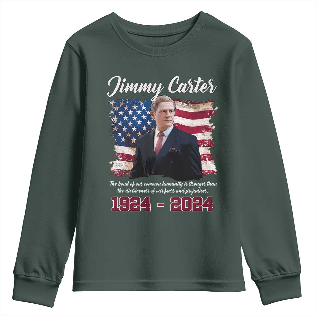 Jimmy Carter Youth Sweatshirt A Legacys Of Peace And Humanitys TS09 Dark Forest Green Print Your Wear