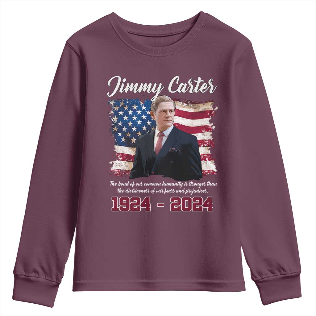 Jimmy Carter Youth Sweatshirt A Legacys Of Peace And Humanitys TS09 Maroon Print Your Wear
