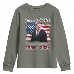 Jimmy Carter Youth Sweatshirt A Legacys Of Peace And Humanitys TS09 Military Green Print Your Wear