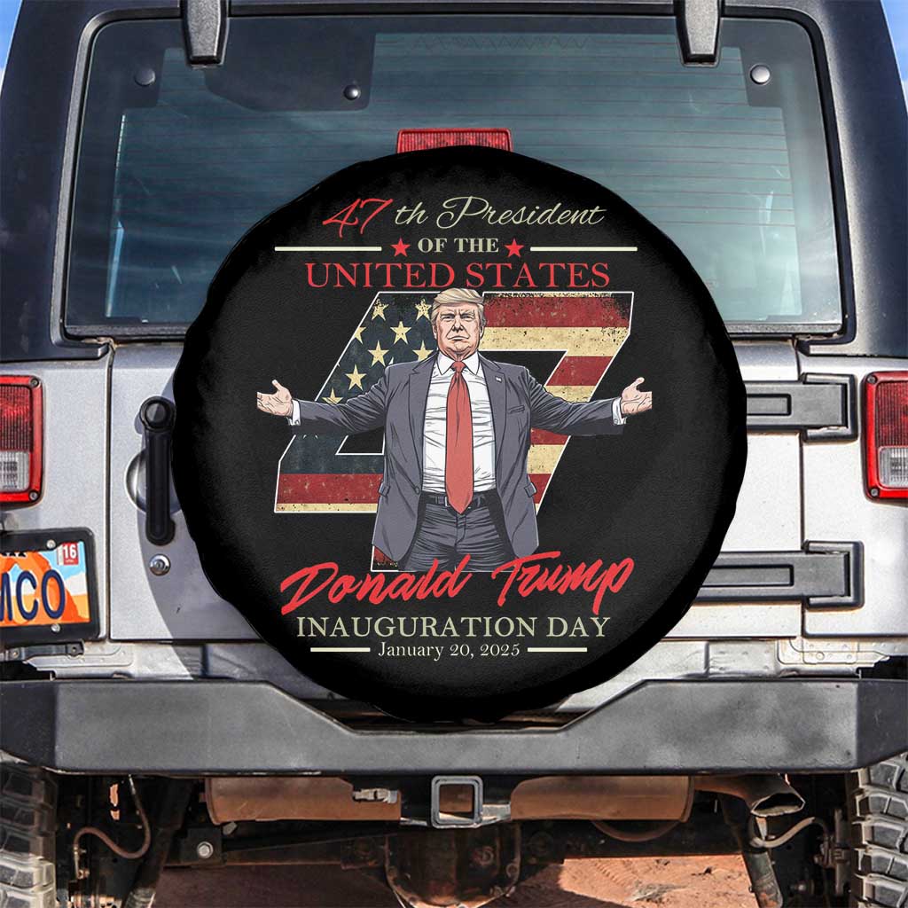 Trump Inauguration Day 2025 Spare Tire Cover 47th US President American Flag TS09 No hole Black Print Your Wear