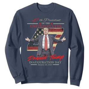 Trump Inauguration Day 2025 Sweatshirt 47th US President American Flag TS09 Navy Print Your Wear