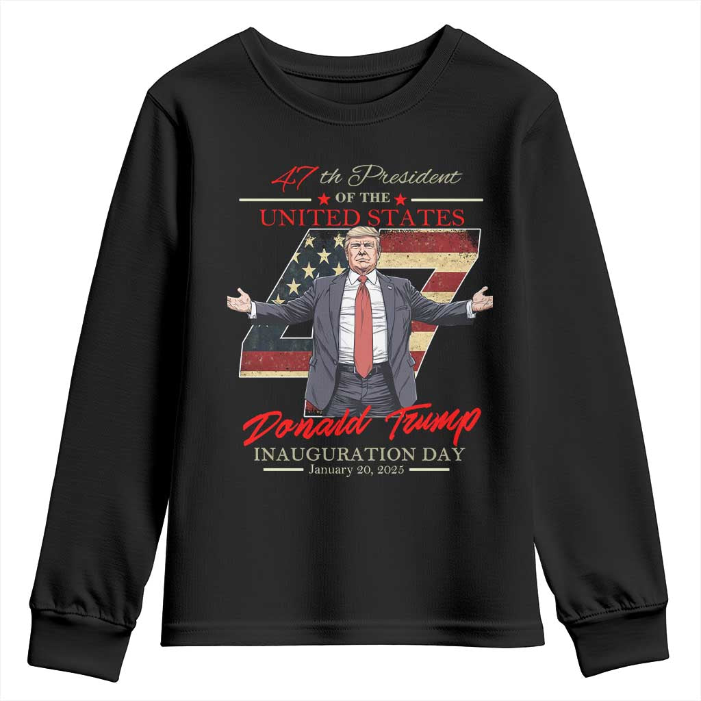 Trump Inauguration Day 2025 Youth Sweatshirt 47th US President American Flag TS09 Black Print Your Wear