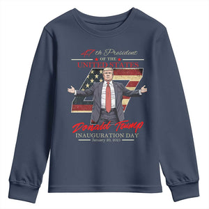 Trump Inauguration Day 2025 Youth Sweatshirt 47th US President American Flag TS09 Navy Print Your Wear