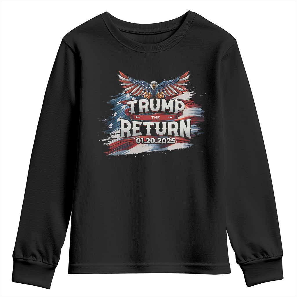 Trump Inauguration Day 2025 Youth Sweatshirt Trump The Return American Flag TS09 Black Print Your Wear
