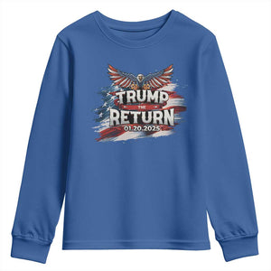 Trump Inauguration Day 2025 Youth Sweatshirt Trump The Return American Flag TS09 Royal Blue Print Your Wear