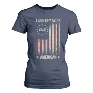 Trump Support T Shirt For Women 45 47 I Identify As An American TS09 Navy Print Your Wear