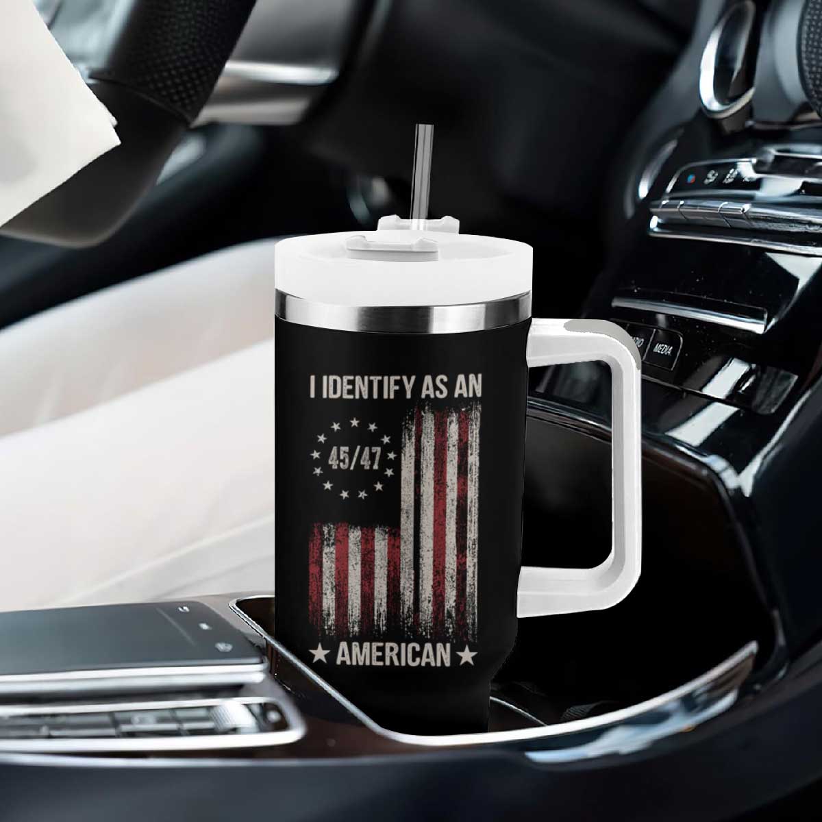 Trump Support Tumbler With Handle 45 47 I Identify As An American TS09 Print Your Wear