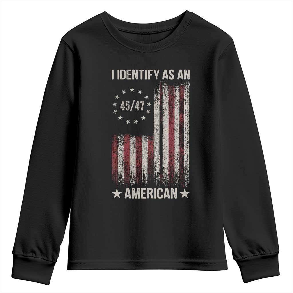 Trump Support Youth Sweatshirt 45 47 I Identify As An American TS09 Black Print Your Wear