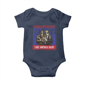 Funny Believe Bigfoot Trump Baby Onesie Take America Back TS09 Navy Print Your Wear