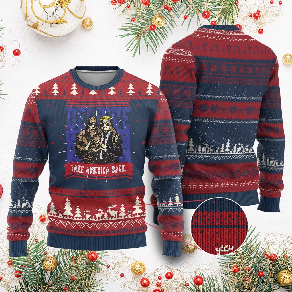 Funny Believe Bigfoot Trump Ugly Christmas Sweater Take America Back TS09 Burgundy Print Your Wear