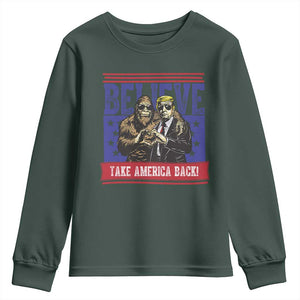 Funny Believe Bigfoot Trump Youth Sweatshirt Take America Back TS09 Dark Forest Green Print Your Wear