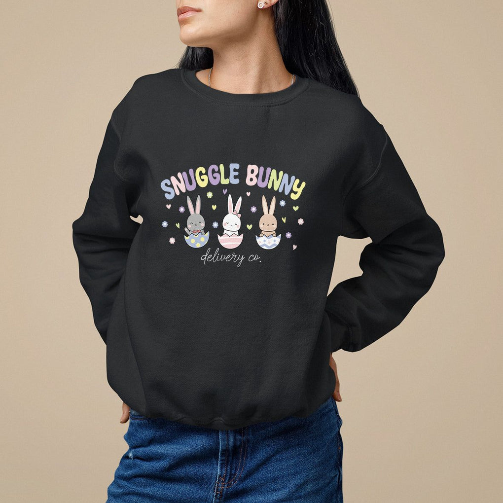 Easter Day Sweatshirt Snuggle Bunny Delivery Co L&D Nurse TS09 Black Printyourwear