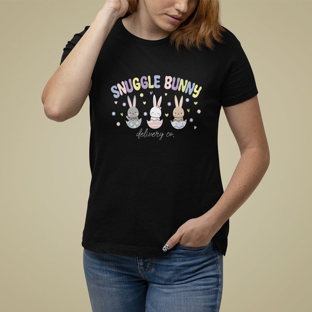 Easter Day T Shirt For Women Snuggle Bunny Delivery Co L&D Nurse TS09 Black Printyourwear