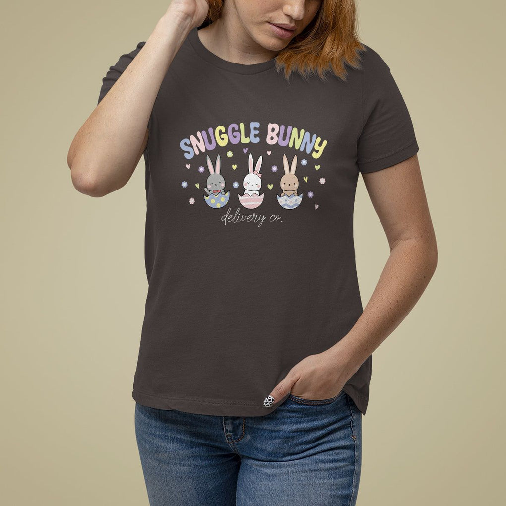 Easter Day T Shirt For Women Snuggle Bunny Delivery Co L&D Nurse TS09 Dark Chocolate Printyourwear
