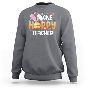Easter Day Cute One Hoppy Teacher Bunny Carrot Sweatshirt TS09 Charcoal Printyourwear
