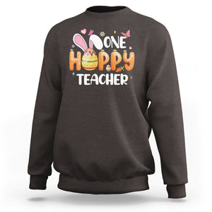 Easter Day Cute One Hoppy Teacher Bunny Carrot Sweatshirt TS09 Dark Chocolate Printyourwear