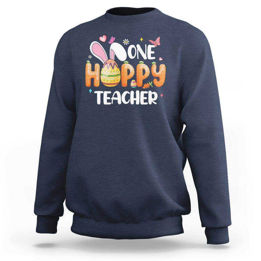 Easter Day Cute One Hoppy Teacher Bunny Carrot Sweatshirt TS09 Navy Printyourwear