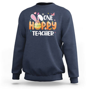 Easter Day Cute One Hoppy Teacher Bunny Carrot Sweatshirt TS09 Navy Printyourwear