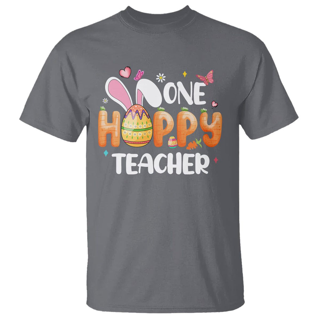 Easter Day Cute One Hoppy Teacher Bunny Carrot T Shirt TS09 Charcoal Printyourwear