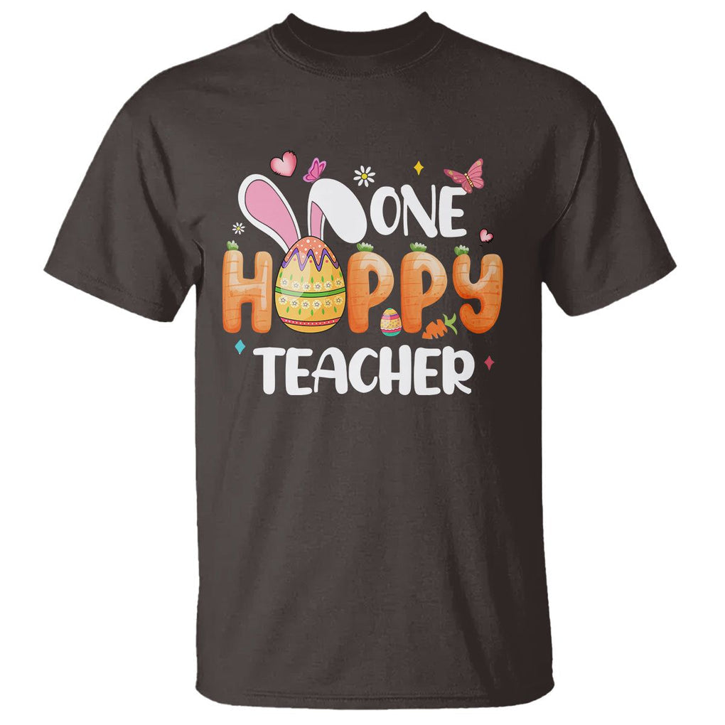 Easter Day Cute One Hoppy Teacher Bunny Carrot T Shirt TS09 Dark Chocolate Printyourwear