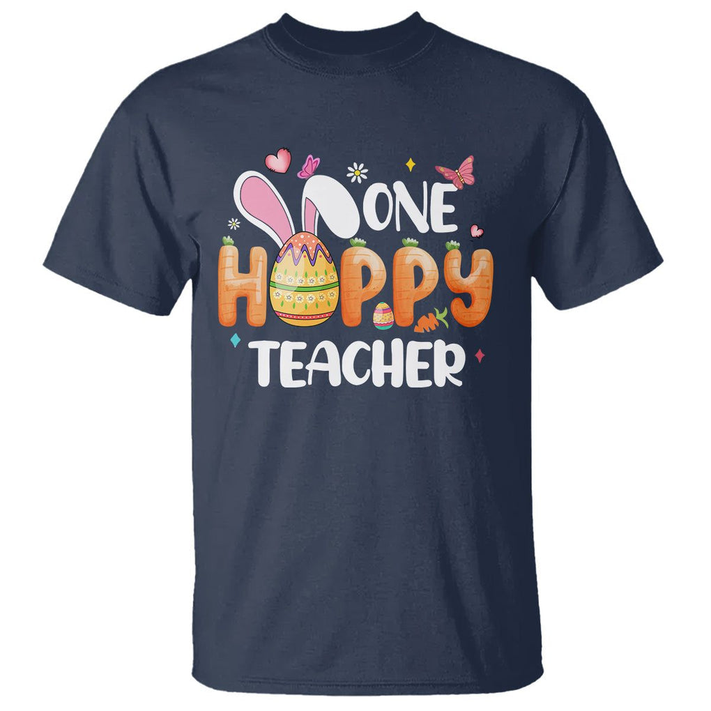 Easter Day Cute One Hoppy Teacher Bunny Carrot T Shirt TS09 Navy Printyourwear