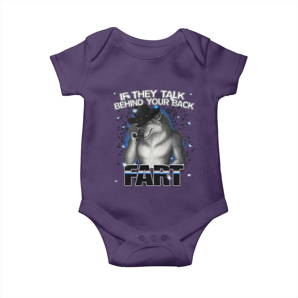 Funny Wolf Man If They Talk Behind Your Back Fart Baby Onesie TS09 Purple Print Your Wear