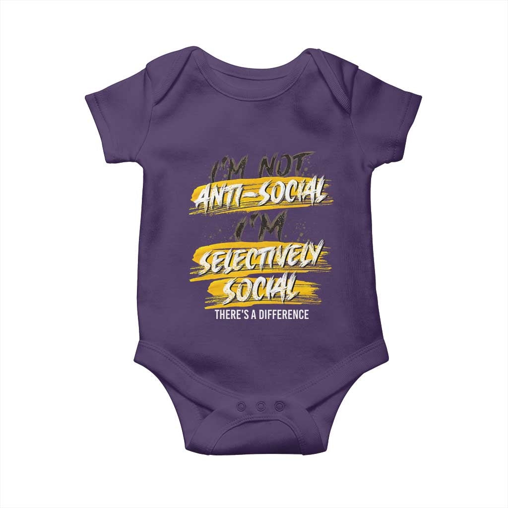 Funny Introvert Baby Onesie I'm Not Anti Social I'm Selectively Social TS09 Purple Print Your Wear
