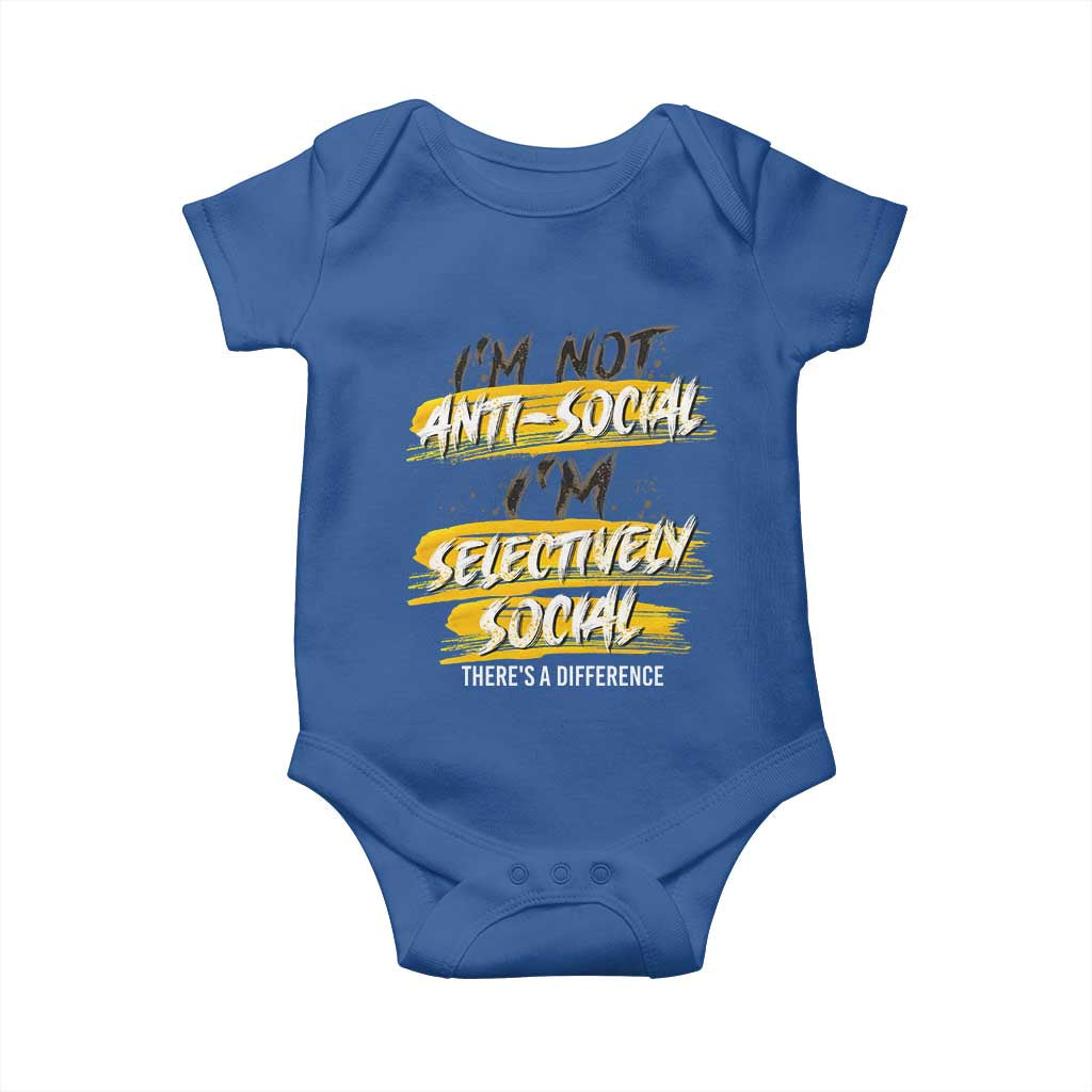 Funny Introvert Baby Onesie I'm Not Anti Social I'm Selectively Social TS09 Royal Blue Print Your Wear