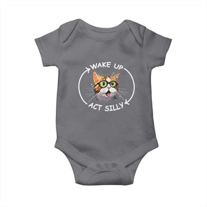 Funny Cat Meme Baby Onesie Wake Up Act Silly TS09 Charcoal Print Your Wear