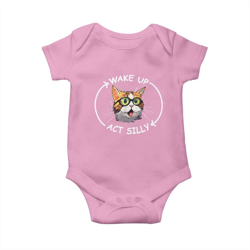 Funny Cat Meme Baby Onesie Wake Up Act Silly TS09 Light Pink Print Your Wear