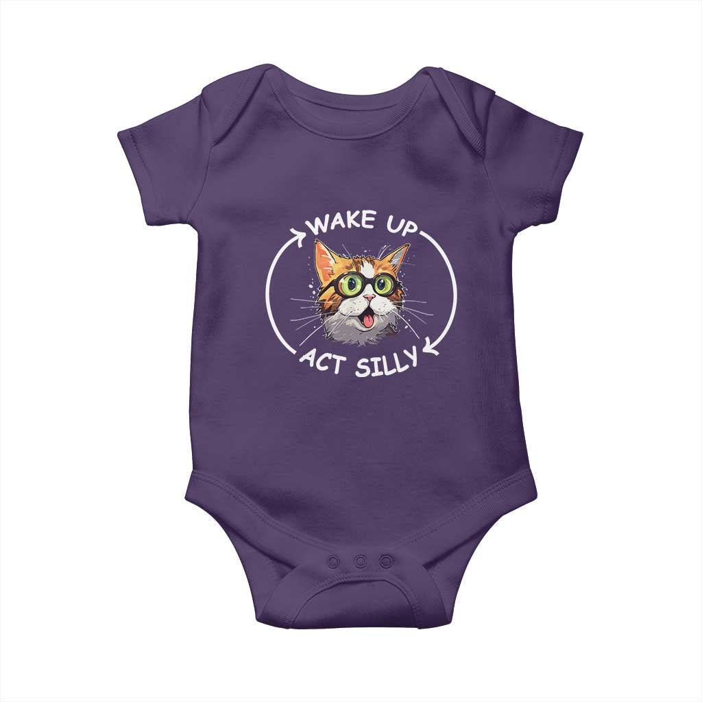 Funny Cat Meme Baby Onesie Wake Up Act Silly TS09 Purple Print Your Wear