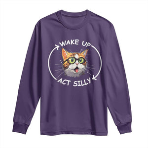 Funny Cat Meme Long Sleeve Shirt Wake Up Act Silly TS09 Purple Print Your Wear
