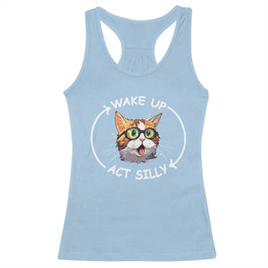 Funny Cat Meme Racerback Tank Top Wake Up Act Silly TS09 Light Blue Print Your Wear